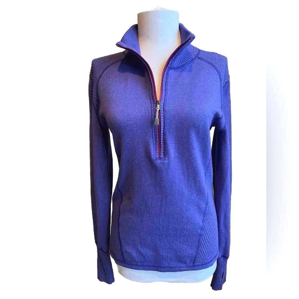 VTG EDDIE BAUER‎ 1/2 Zip Pullover Knit Mock Neck Sweater SZ S Purple Blue Preppy